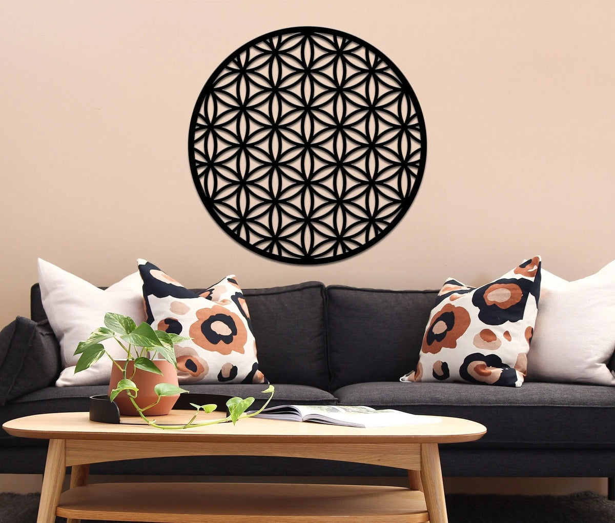 Geometric Flower Metal Wall Decor Bedroom Wall Decor Living Room Metal Sculpture Sign Wall Hangings Floral - 8 inches - metal sign