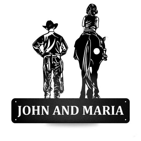 Father And Child Riding Horse Cut Metal Sign Metal House Sign - 8 inches - metal sign