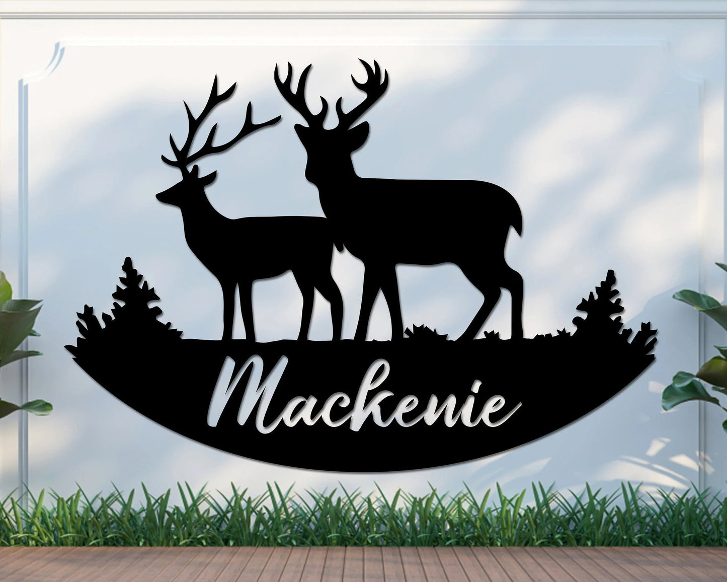 Metal Wall Decor Metal Deer Family Art Wall Hangings Metal Sign Tree Mountain Decoration Nature Wildlife Lover Gift - 8 inches - metal sign