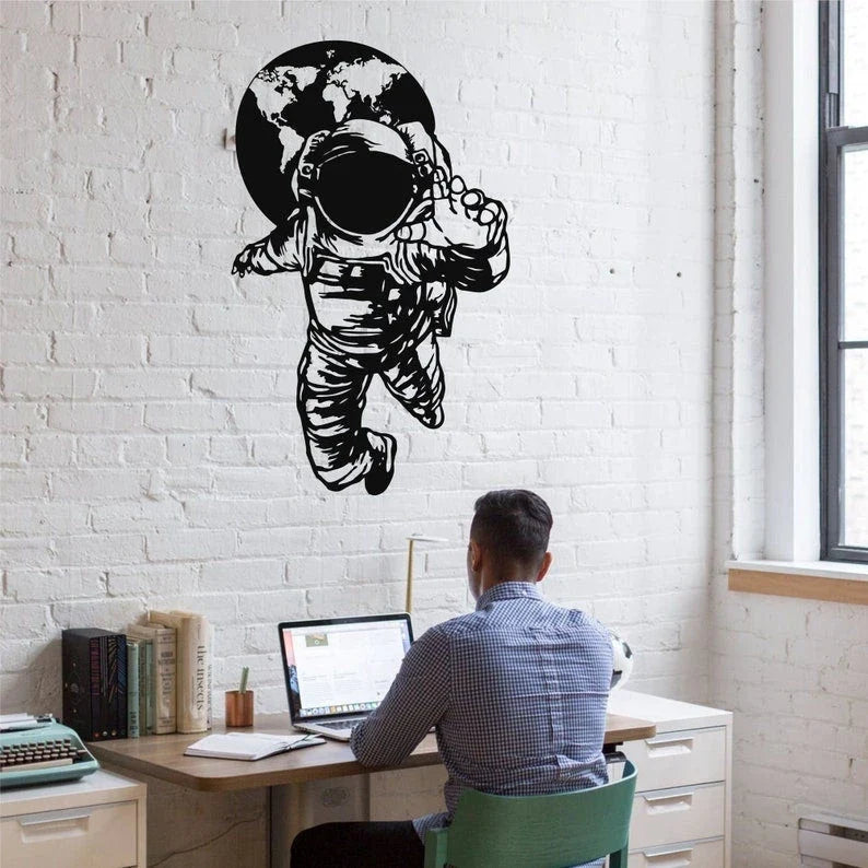 Metal Astronaut Decor Metal Wall Decor Interior Decoration Wall Hanging Home Living Room Decor Kids Room Decor - 8 inches - metal sign
