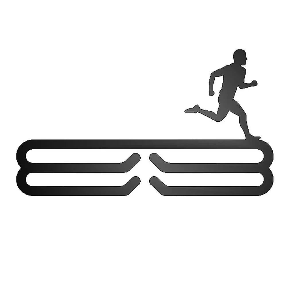 Male Runner Silhouette Medal Rack Metal Wall Mount Ribbon Display - 8 inches - metal sign