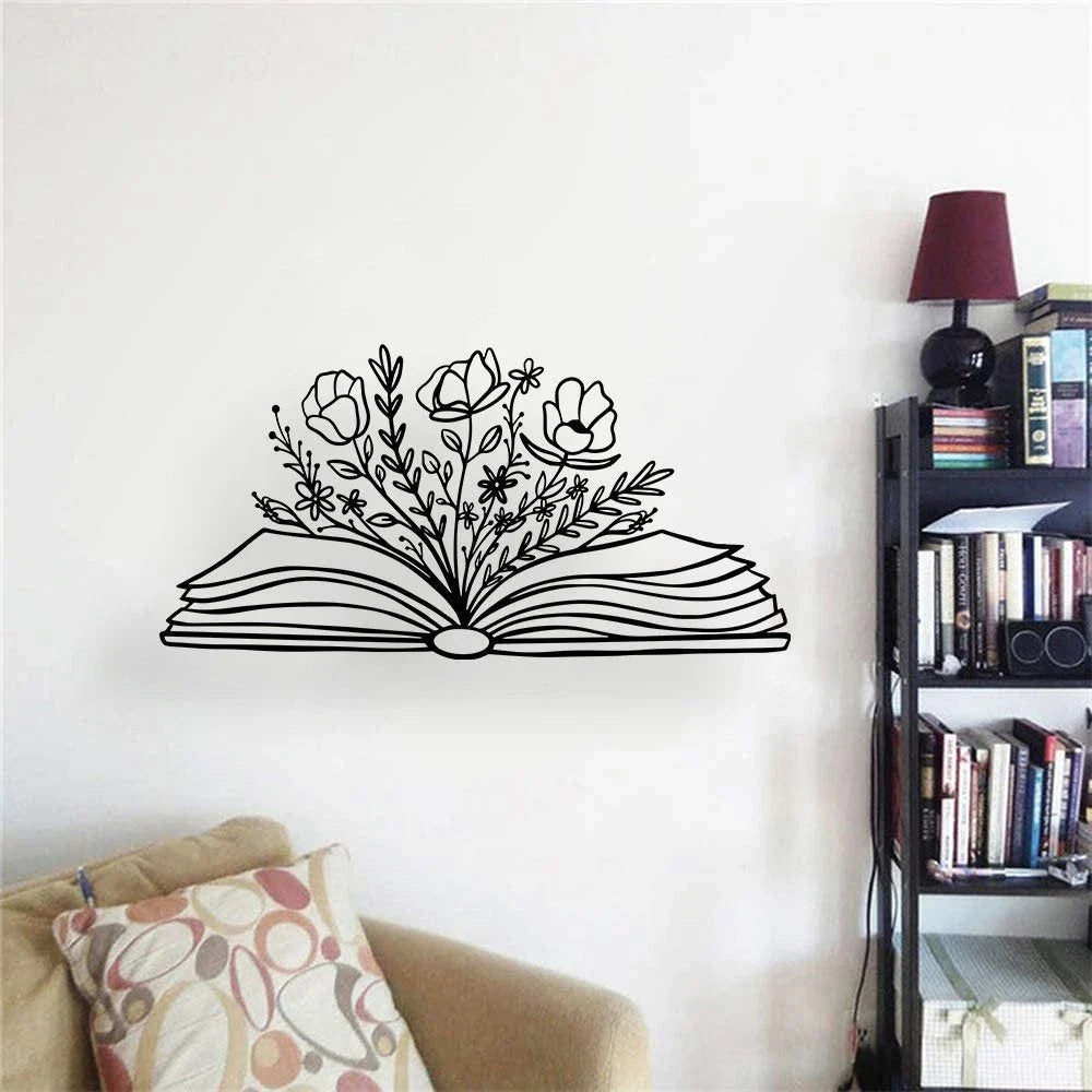 Book With Flowers Reading Room Decor Book Lovers Signs Wildflowers Book Art Library Decor - 8 inches - metal sign