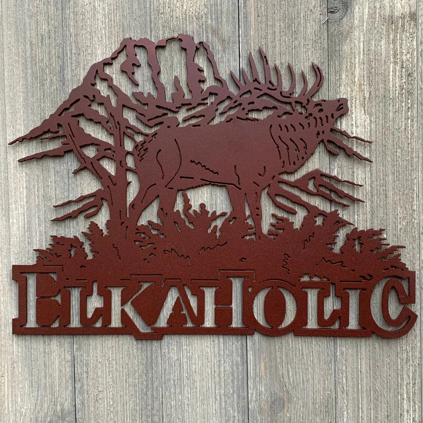 Elkaholic Metal Sign Cutout Cut Metal Sign Wall Metal Art - 8 inches - metal sign