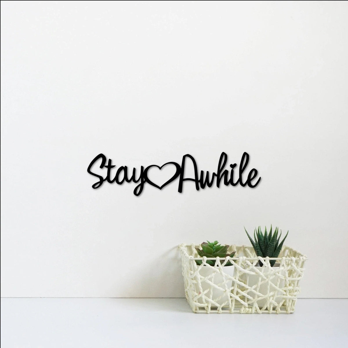 Stay Awhile Sign Living Room Signs Entryway Decor Guest Room Decor Metal Cutout Wall Decor Metal Word Art - 8 inches - metal sign
