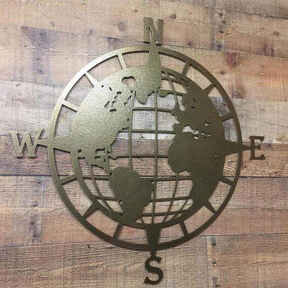 World Map Globe Compass Wall Decor Cut Metal Sign Metal House Sign - 8 inches - metal sign