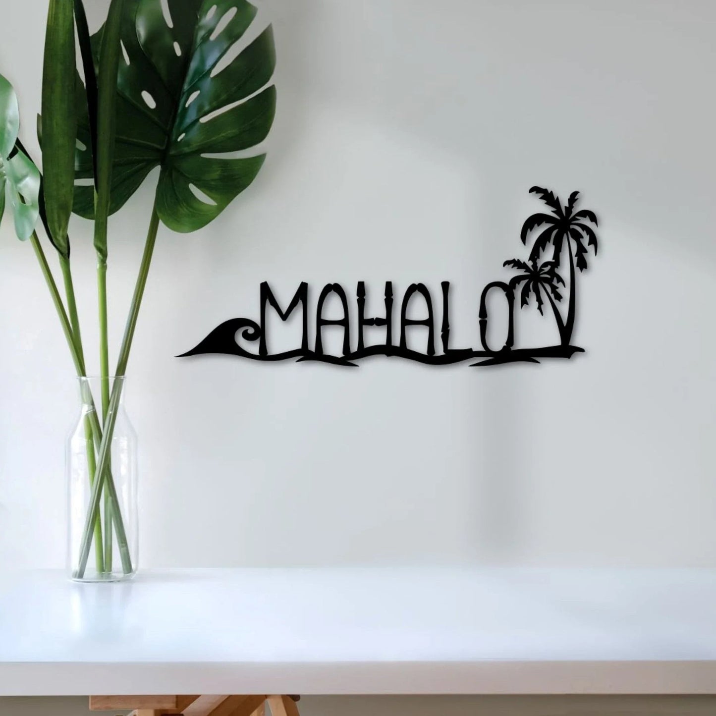 Mahalo Sign Hawaiian Art Entryway Sign Hawaii Decor Tropical Sign Beach Decor Ocean Decor Palm Tree Art - 8 inches - metal sign