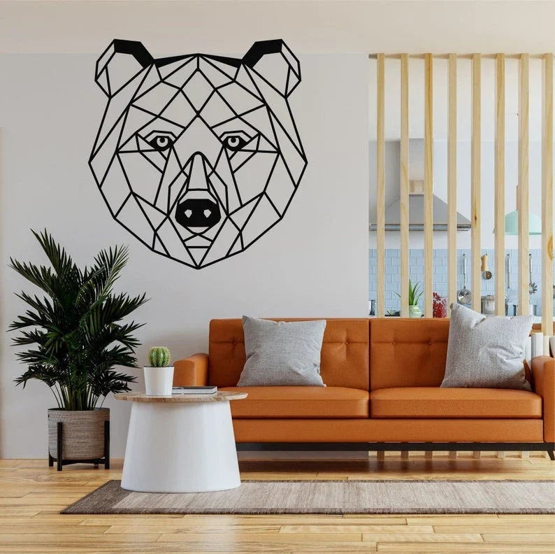 Geometric Metal Bear Head Decor Home Office Decoration Wildlife Lover Gift Wall Hangings Bear Sign - 8 inches - metal sign