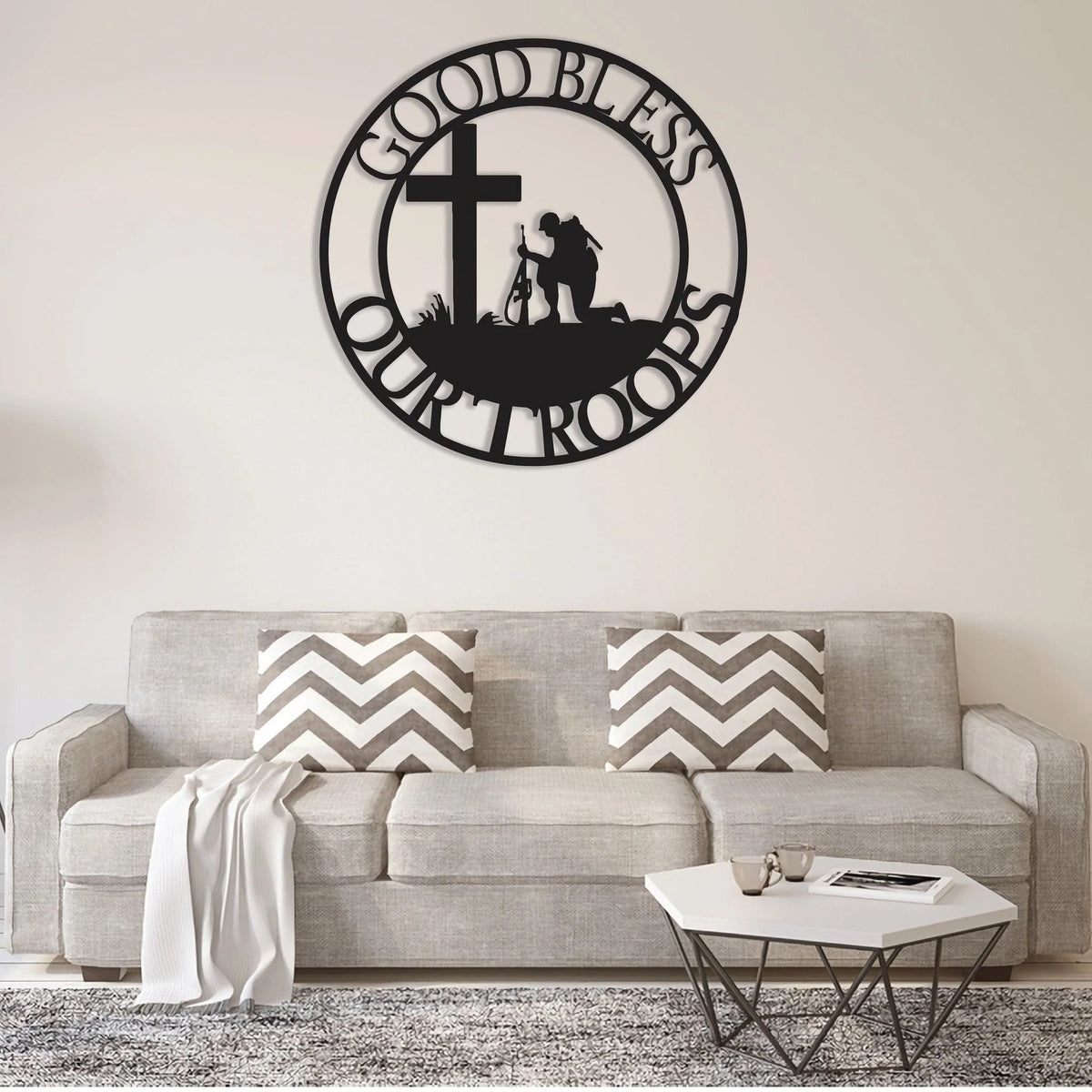 God Bless Your Troops Decor Patriotic Veteran Metal Sign Gift For Veteran Soldier Branches Sign Patriotic Decor - 8 inches - metal sign