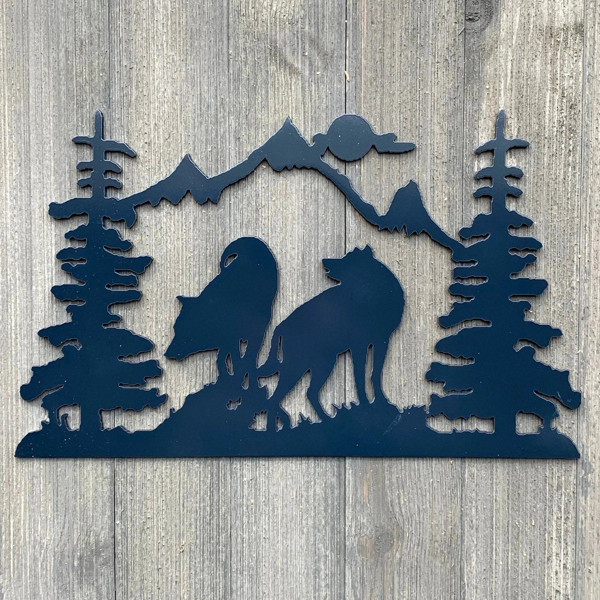 Night Wolf Scene Metal Sign Cutout Cut Metal Sign Wall Metal Art - 8 inches - metal sign