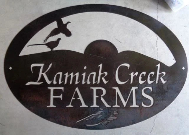 Metal Pheasant Sign With Pheasants Hills And Rising Sun And Wheat Stalks Across The Bottom Metal House Sign - 8 inches - metal sign