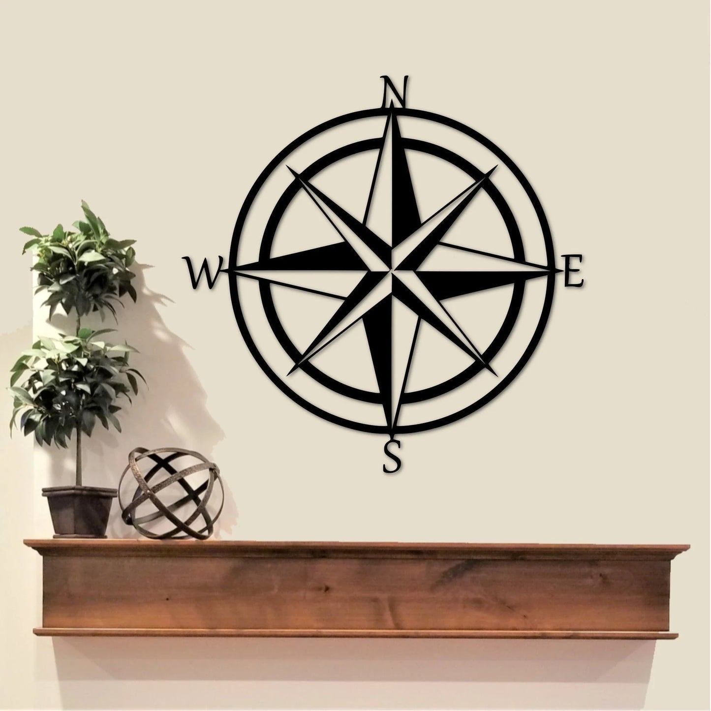 Nautical Compass Rose Compass Metal Sign Nautical Wall Decor Beach Travel Explore Decor Gifts Direction - 8 inches - metal sign