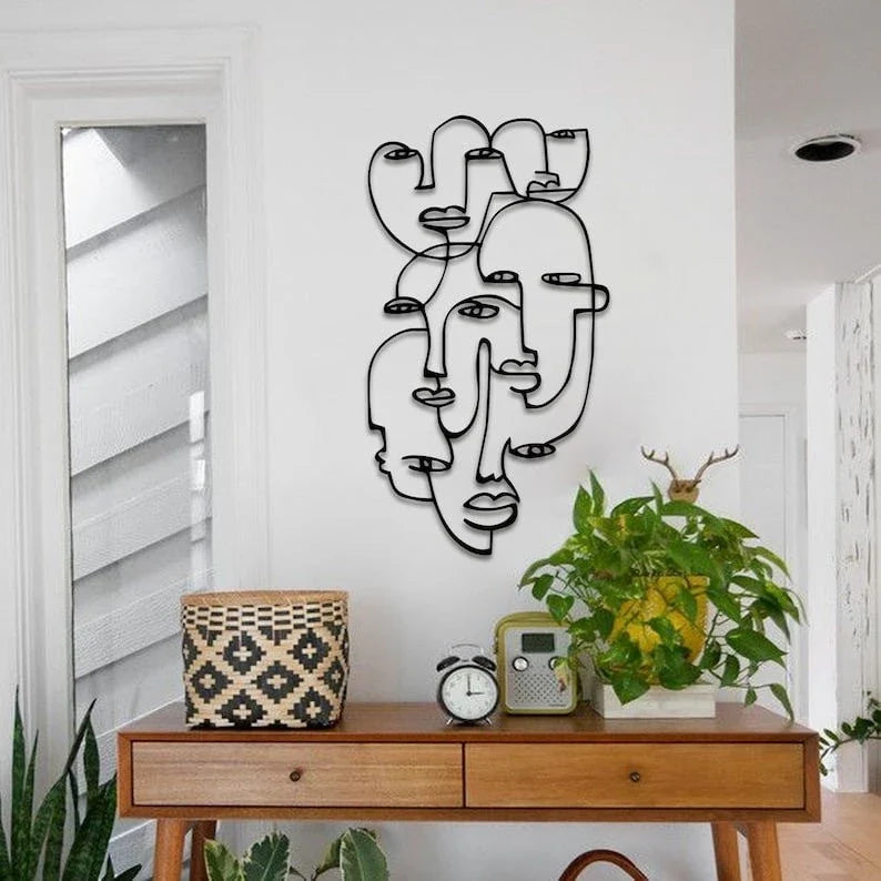 Picasso Faces line art Woman Line Art Metal Wall Decor Black Metal Art Outdoor Metal Art Woman Face Art Sign - 8 inches - metal sign