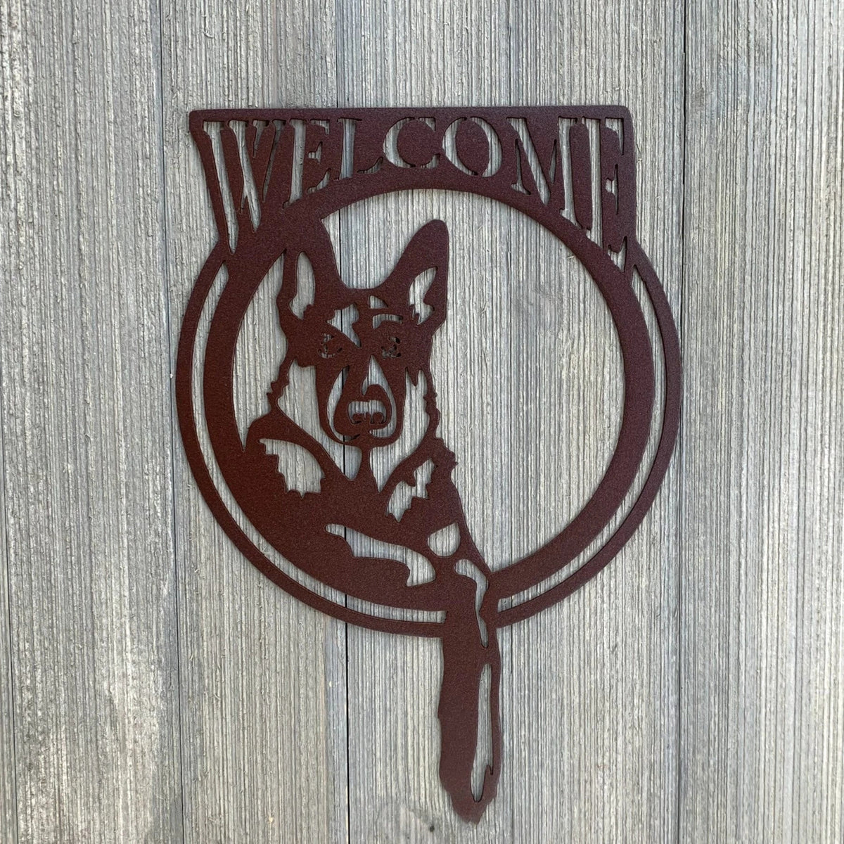 German Shepherd Welcome Metal Sign Cutout Cut Metal Sign Wall Metal Art - 8 inches - metal sign
