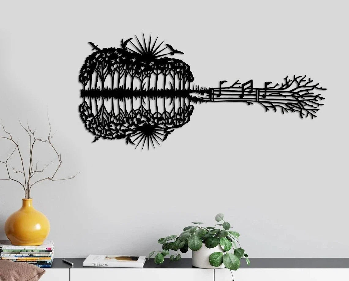 Guitar Reflection Guitar Sign Gift For Guitar Player Guitar Lover Gift Music Studio Wall Decor Guitar Decoration - 8 inches - metal sign