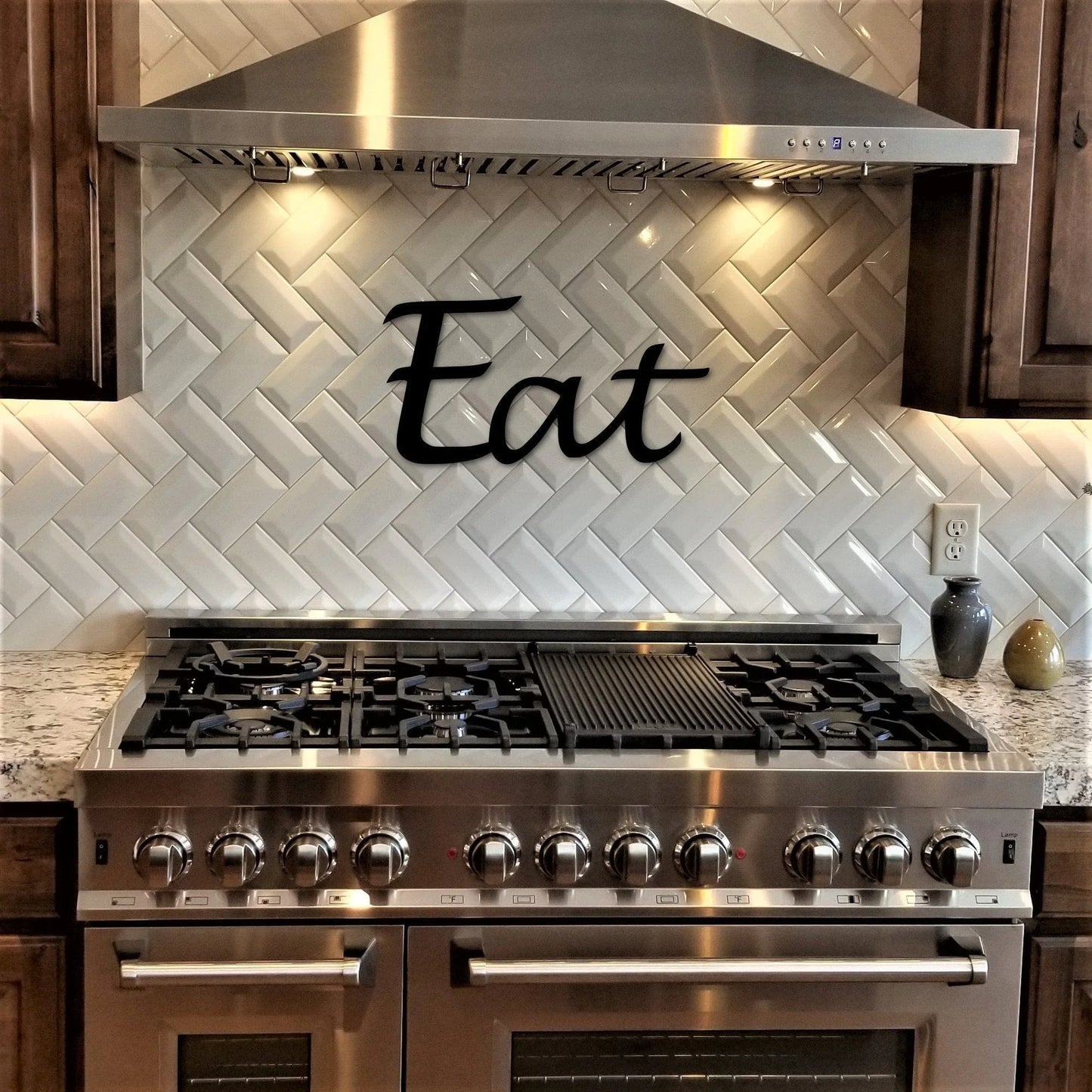 Eat Metal Sign Script Word Kitchen Sign Metal Wall Decor Word Art Kitchen Eat Sign Cursive Font Let's Eat - metal sign