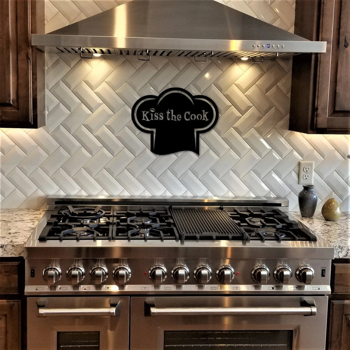 Kiss The Cook Sign Chef Gift Kitchen Sign Chef Hat Kitchen Wall Decor Cooking Gifts Gift For Chef - 8 inches - metal sign