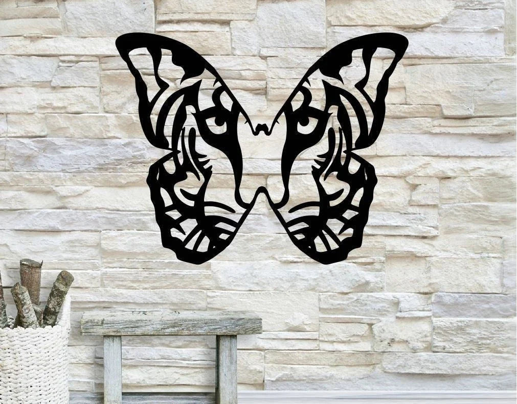 Butterfly Tiger Tiger Butterfly Butterfly Tiger Metal Wall Decor - 8 inches - metal sign