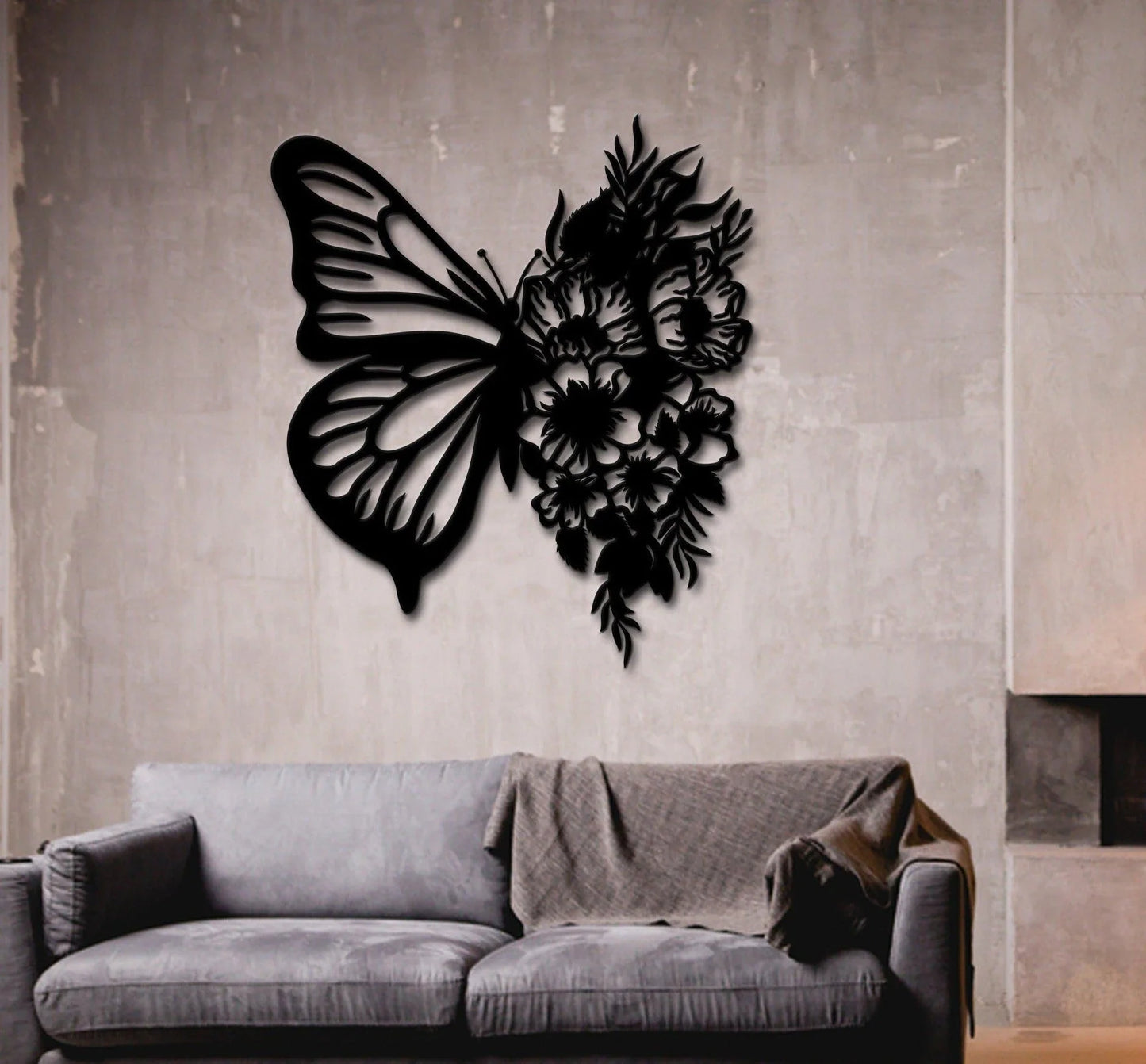 Butterfly Metal Wall Sign Metal Wall Hanging Butterfly Metal Art Interior Wall Decorbutterfly Flowers Exclusive - 8 inches - metal sign