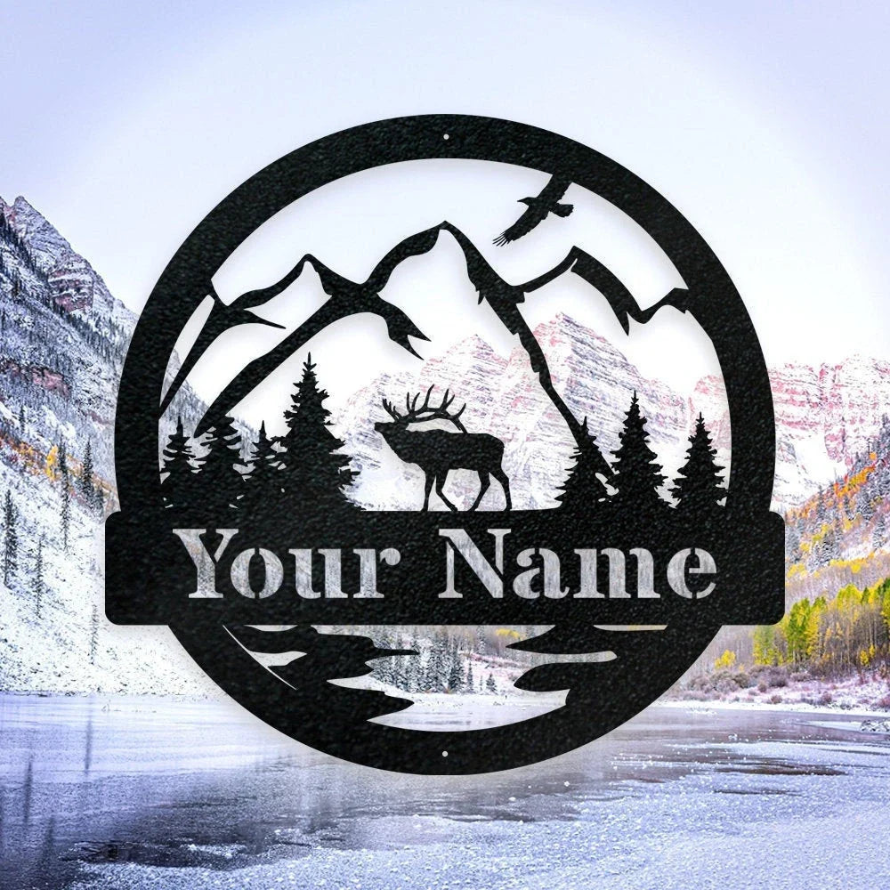 Elk Metal Sign New Elk Hunter Christmas Gift Last Name Art Family Name Sign Caribou Sign Elk Hunting Gift Wall Decor Elk Antler Sign - 8 inches - metal sign