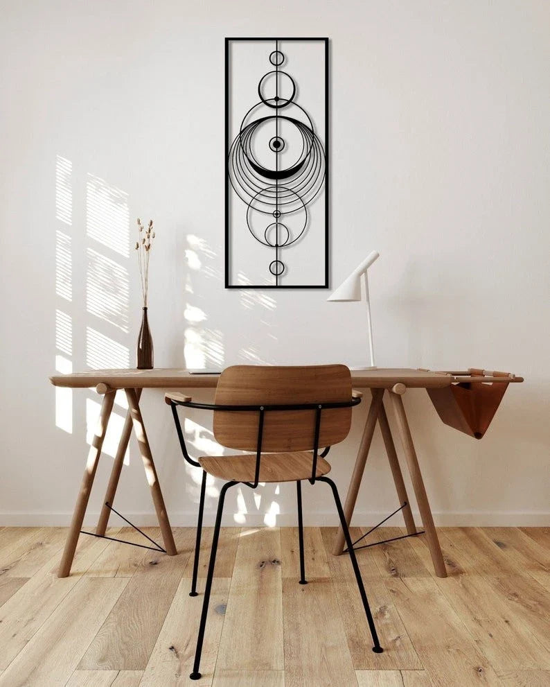 Circle Wall Decor Home Art Decor Minimalist Wall Art Geometric Metal Wall Decoration Modern - 8 inches - metal sign