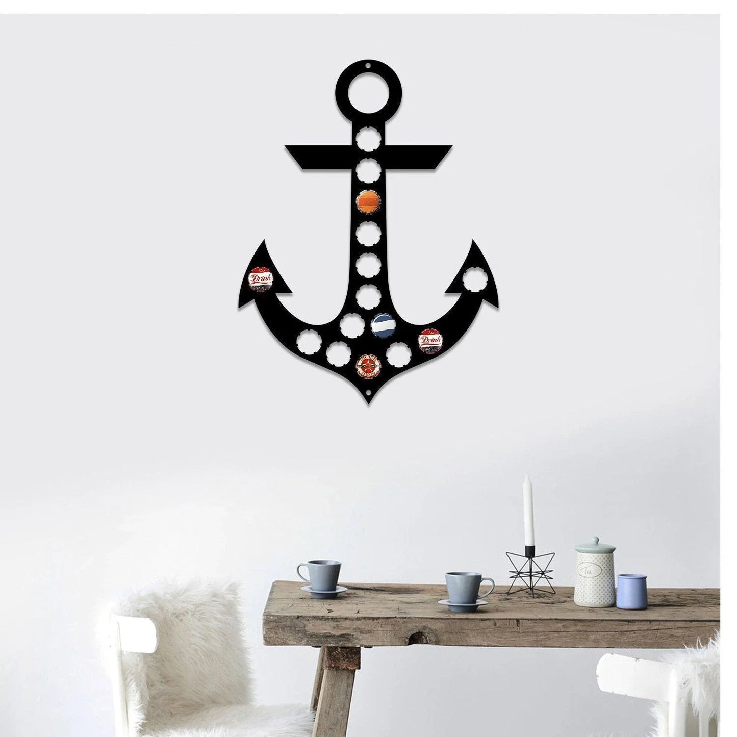 Anchor Beer Cap Holders Beer Cap Map Bottle Anchor Art Beer Cap Display Beer Cap Trap Cap Holder Beer Lovers Man Cave Gift For Him - 8 inches - metal sign
