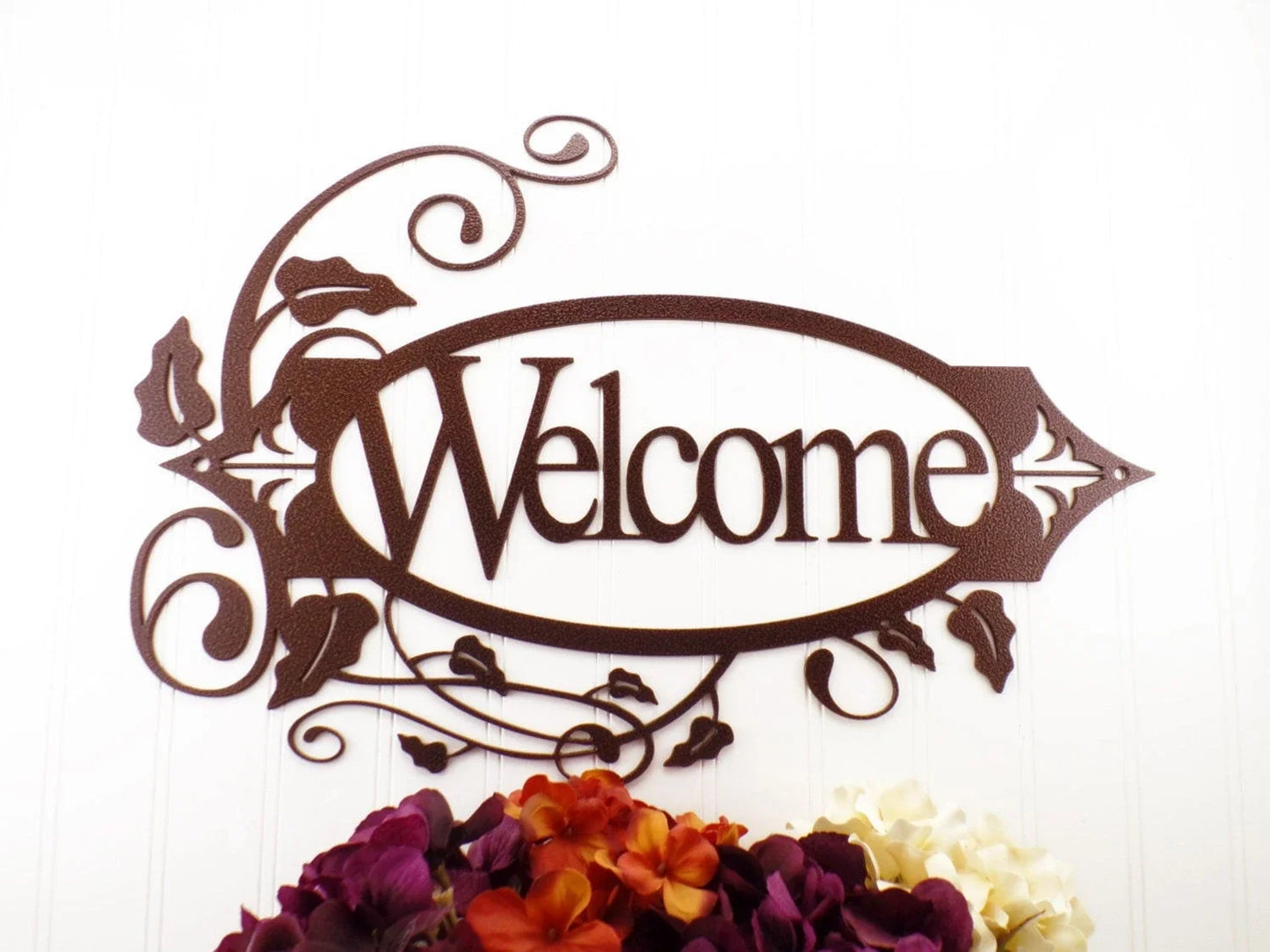 Welcome Metal Sign With Vines Copper Outdoor Sign House Sign Door Sign Sign Signage - 8 inches - metal sign