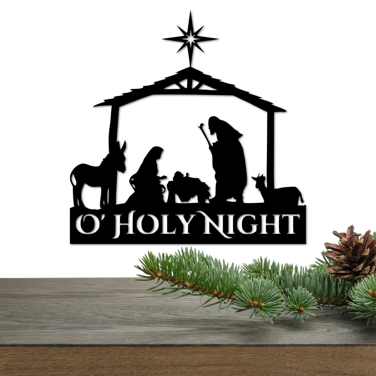 Metal Nativity Scene O' Holy Night Christmas Sign Inspirational Words Wall Hanging Holiday Decor Religious Metal Art Gift - 8 inches - metal sign