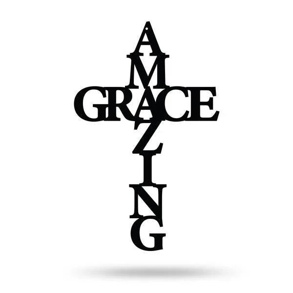 Amazing Grace Cross Cut Metal Sign Metal House Sign - 8 inches - metal sign