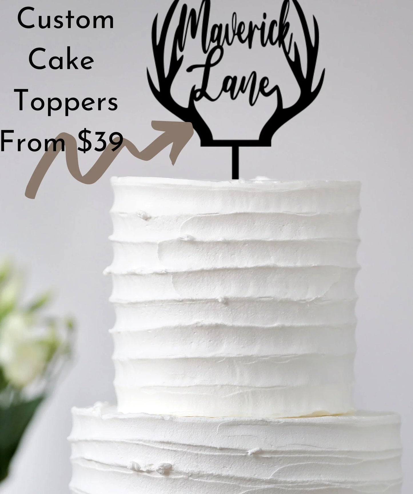 Deer Antler Cake Topper Cut Metal Sign Wall Decor Metal Sign Metal Art - 8 inches - metal sign