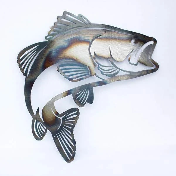 Jumping Bass Cut Metal Sign Metal House Sign - 8 inches - metal sign