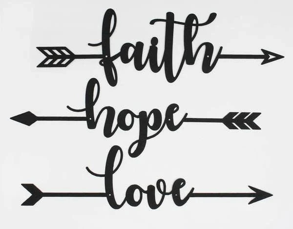 Faith Hope Love Arrows Cut Metal Sign Metal House Sign - 8 inches - metal sign