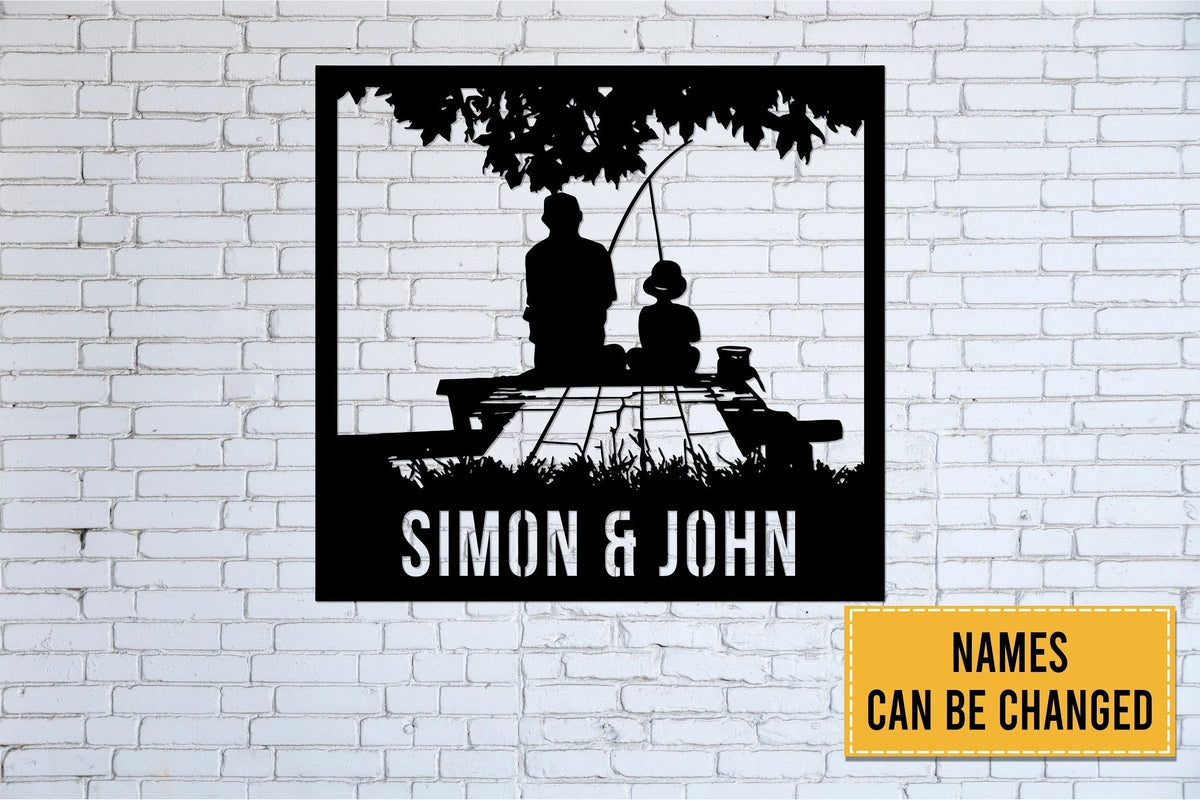 Fishing Father & Child Fishing Metal Sign Fishing Gift For Dad Dad And Son Fishing Gift For Dadfisher Lover - 8 inches - metal sign