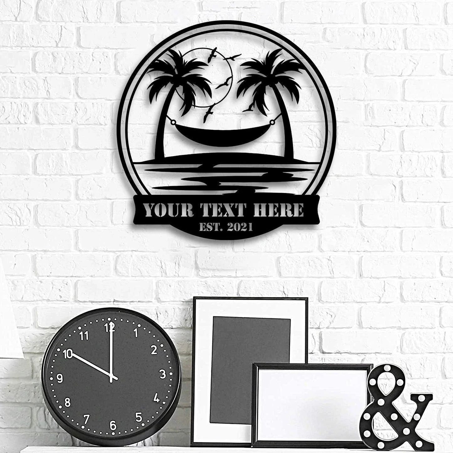 Family Name Beach Metal Sign Metal Beach Sign Beach House Decor Outdoor Family Sign Palm Tree Hammocktropical Island Metal - 8 inches - metal sign