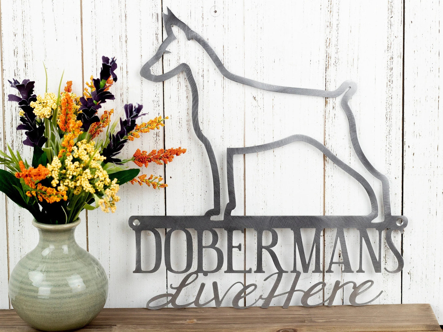 Doberman Sign Doberman Pinscher Dog Silhouette Sign Beware Of Dog Sign Doberman Gift Laser Cut Metal Raw Steel Shown - 8 inches - metal sign