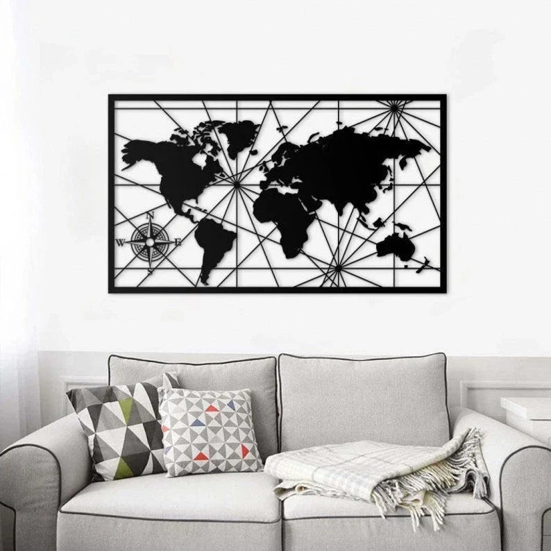Route Metal World Map Metal Wall Decor World Map Wall Art Metal Art Housewarming Gift Wall Hangings - 8 inches - metal sign
