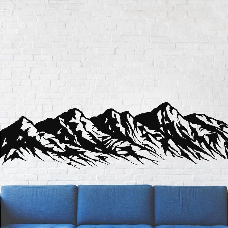 Metal Mountain Art 5 Peaks Mountain Range Decor Nature Landscape Home Living Room Decor Wall Hangings Black White - 8 inches - metal sign