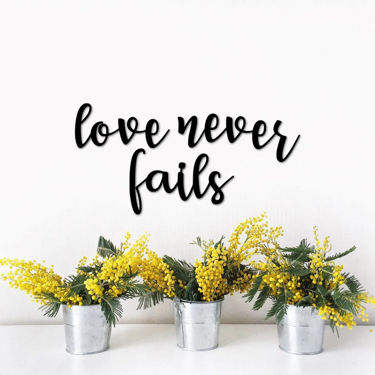 Love Never Fails Metal Wall Words Love Quote For The Wall Inspirational Sayings Love Decor For Master Bedroom Religious Scripture - 8 inches - metal sign