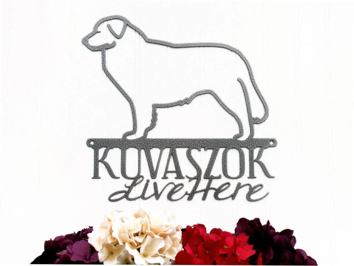 Kuvaszok Live Here Metal Sign Silver Dog Sign Dog Dog Breed Outdoor Sign Signs - 8 inches - metal sign