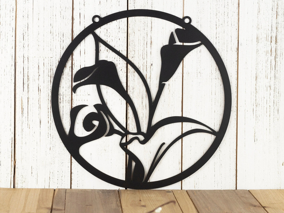Calla Lily Flower Garden Sign Outdoor Garden Decor Metal Garden Sign Mothers Day Laser Cut Sign Matte Black Shown - 8 inches - metal sign