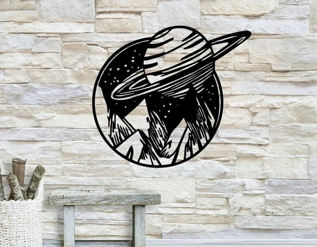 Saturn Space Metal Space Cosmic Cosmic World Saturn Metal Wall Decor - 8 inches - metal sign