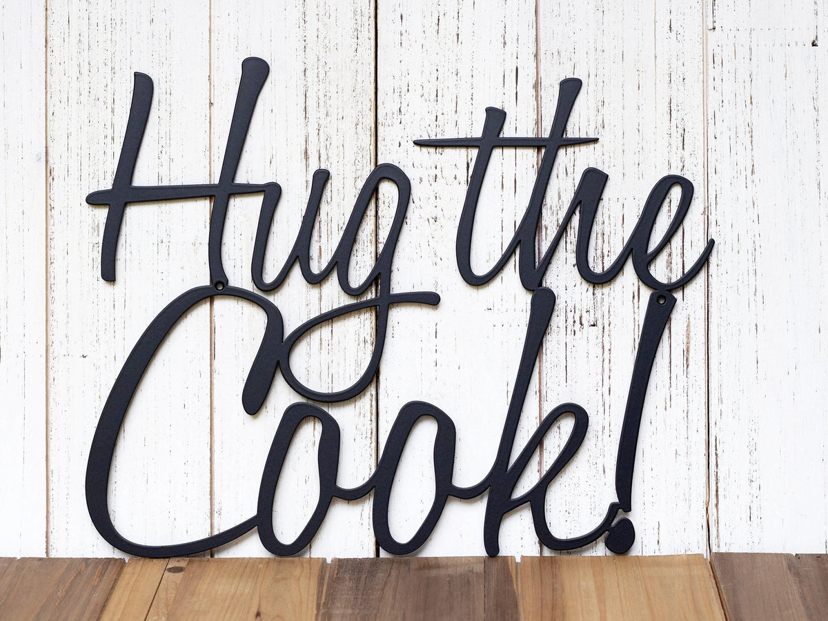 Hug The Cook Metal Sign Black Kitchen Decor Kitchen Sign Plaque Wall Hanging - 8 inches - metal sign
