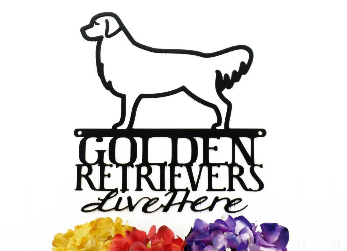 Golden Retrievers Live Here Metal Sign Black Retriever Golden Dog Sign Outdoor Sign - 8 inches - metal sign