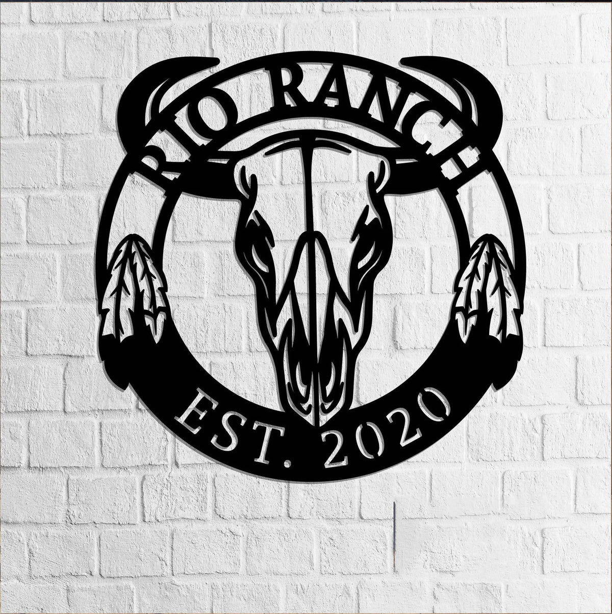 Bull Skull Sign Skull Bull Ethnic Feather Cow Skull Antlers Southwestern Decor Entrance Sign Longhorns Sign West Sign - 8 inches - metal sign