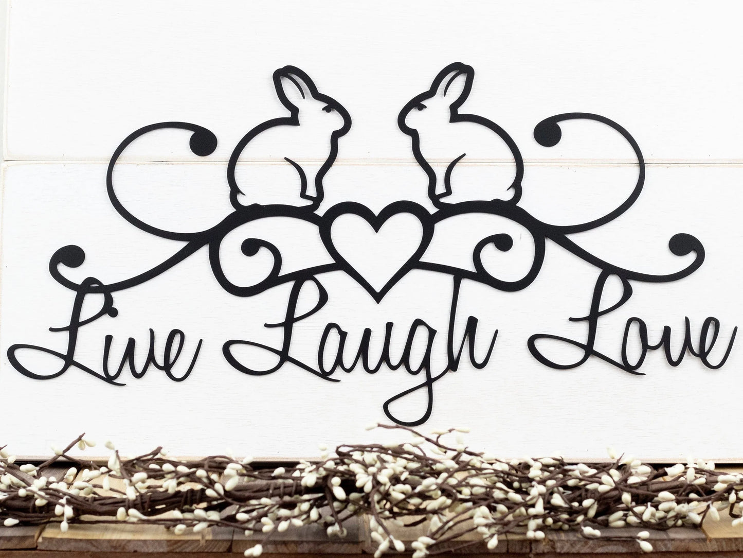 Bunny Live Laugh Love Metal Wall Decor Metal Sign Metal Wall Hanging Bunnies Easter Bunny Rabbit - 8 inches - metal sign