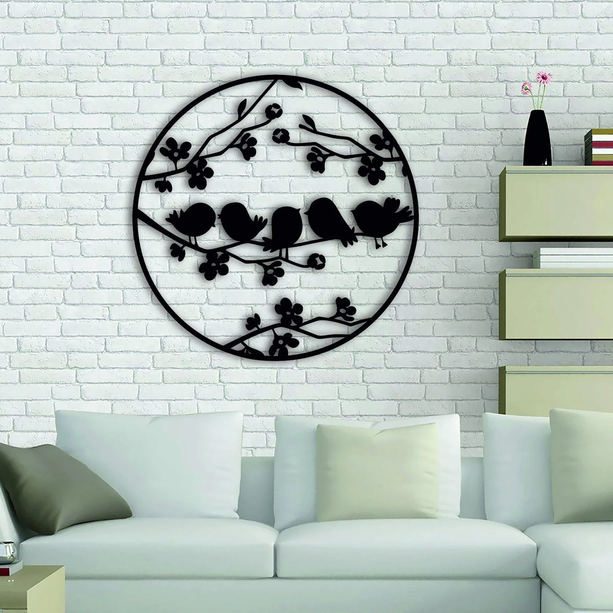 Birds Animal Interior Metal Sign Office Birds On Branch Animal Wild Minimalist Wall Art - 8 inches - metal sign