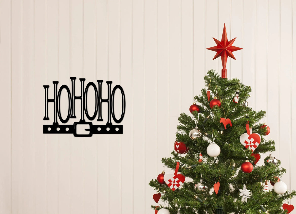 Ho Ho Ho Christmas Sign With Santa Claus Belt Christmas And Holiday Decor Metal Christmas Sign Winter Metal Word - 8 inches - metal sign
