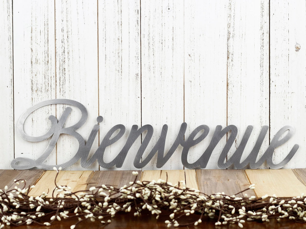 Bienvenue Sign Welcome Sign Metal Word Art Outdoor Metal Signs French Welcome Laser Cut Sign Raw Steel Shown - 8 inches - metal sign