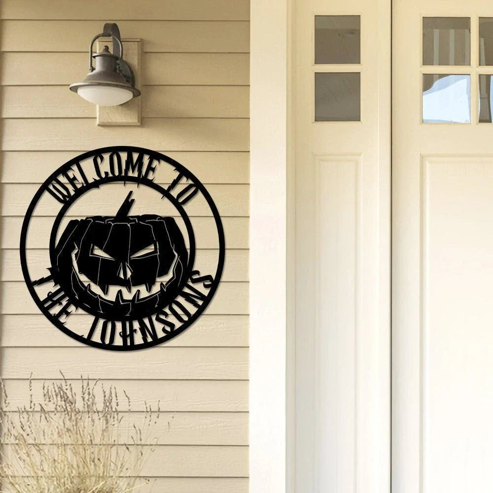 Pumpkin Halloween Pumpkin Metal Sign Halloween Welcome Metal Sign Pumpkin Door Hanger Fall Door Hanger - 8 inches - metal sign
