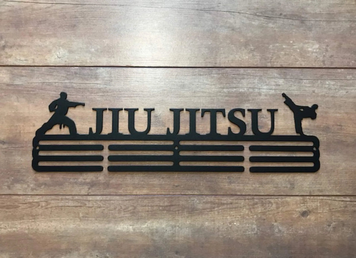 Jiu Jitsu Medal Hanger Holder Display Rack 3 Rung Cut Metal Sign - 8 inches - metal sign