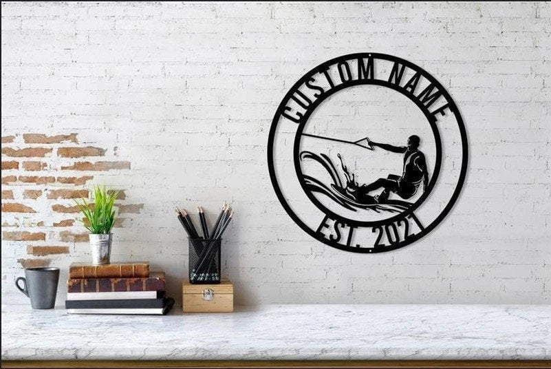 Wakeboarding Signs Wakeboarding Antler Decor Wakeboarding Metal Sign Housewarming Outdoor Metal Water Ski Sign - 8 inches - metal sign
